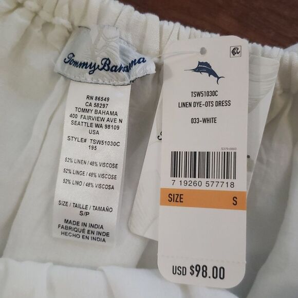 NWT Tommy Bahama White Linen Chic Feminine Off-Shoulder Lined Sun Dress Size S - Picture 3 of 6
